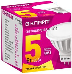Лампа светодиодная ОНЛАЙТ MR16, 5Вт, GU5.3, теплый свет, Арт. 71637, изображение