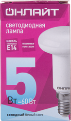 Лампа светодиодная ОНЛАЙТ R50, 5Вт, E14, холодный свет, детальное фото