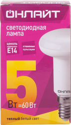 Лампа светодиодная ОНЛАЙТ R50 5Вт E14, теплый свет, детальное фото