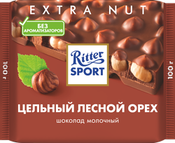 Шоколад молочный RITTER SPORT Цельный лесной орех, 100г, изображение