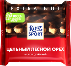 Шоколад темный RITTER SPORT Цельный лесной орех, 100г, вид