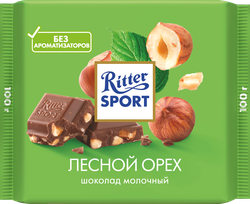 Шоколад молочный RITTER SPORT Лесной орех, 100г, фото