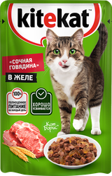 Корм консервированный для взрослых кошек KITEKAT Сочная говядина с  говядиной в желе, 85г, детальное фото
