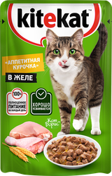 Корм консервированный для кошек KITEKAT c сочными кусочками курицы в желе, 85г, картинка