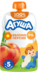 Пюре фруктовое детское АГУША Яблоко-персик, с 6 месяцев, 90г, крупный план