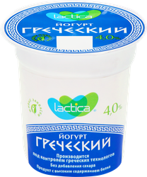Йогурт LACTICA Греческий Натуральный 4%, без змж, 120г, крупный план