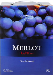 Вино TRADITIONAL WINE Мерло&nbsp;сортовое красное полусладкое, 3л, детальное фото
