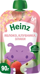 Пюре фруктово-ягодное HEINZ Natural Яблоко и клубника со злаками, с 6 месяцев, 90г