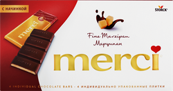 Шоколад темный MERCI с начинкой из марципана, 112г, картинка