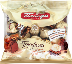 Конфеты ПОБЕДА ВКУСА два вида шоколадных трюфелей: айриш крем и капучино, 200г, изображение