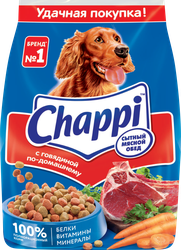 Корм сухой для взрослых собак CHAPPI Сытный мясной обед с говядиной, для всех пород, 600г, фотография