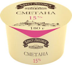 Сметана БРЕСТ-ЛИТОВСК 15%, без змж, 180г, фото