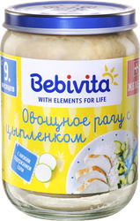 Пюре мясо-овощное BEBIVITA Овощное рагу с цыпленком, с 9 месяцев, 190г, изображение