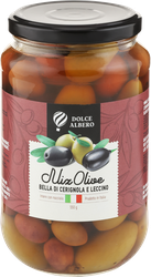 Оливки и маслины с косточкой DOLCE ALBERO зеленые и черные, 580мл, картинка