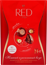 Набор конфет RED из молочного шоколада с нежной ореховой начинкой, без сахара, 132г