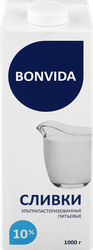 Сливки ультрапастеризованные BONVIDA 10%, без змж, 1000г, изображение