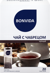 Чай черный BONVIDA с чабрецом для заваривания в чайнике, 20пак, фото