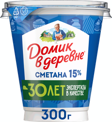 Сметана ДОМИК В ДЕРЕВНЕ 15%, без змж, 300г, вид