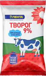 Творог ЛЕНТА 9%, без змж, 180г, фото
