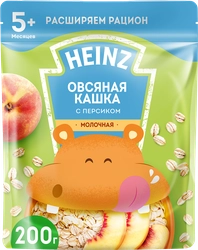 Каша овсяная HEINZ молочная с персиком и Омега-3, с 5 месяцев, 200г