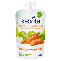 Пюре фруктово-овощное KABRITA Яблоко-морковь с козьими сливками, с 6 месяцев, 100г, изображение