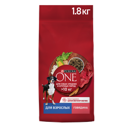 Корм сухой для взрослых собак PURINA ONE Говядина, для средних и крупных пород, 1,8кг, фотография