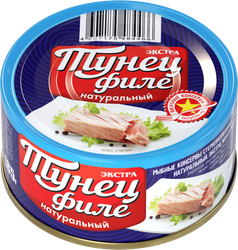 Тунец натуральный ВКУСНЫЕ КОНСЕРВЫ филе, 185г, крупный план