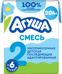 Смесь кисломолочная детская АГУША 2 3,4%, с 6 месяцев, без змж, 204г, изображение