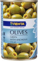Оливки с анчоусом ЛЕНТА зеленые, 314мл