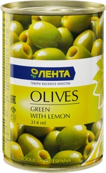 Оливки с лимоном ЛЕНТА зеленые, 314мл