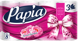 Бумага туалетная PAPIA Secret Garden 3-слоя, 8шт, картинка