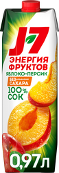 Сок J7 Яблоко и персик с мякотью, без сахара, 0.97л, картинка