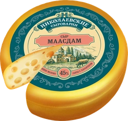 Сыр НИКОЛАЕВСКИЕ СЫРОВАР Маасдам 45% без змж вес до 300г