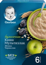 Каша мультизлаковая GERBER безмолочная, с яблоком и черносливом, с 6 месяцев, 180г