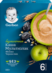Каша мультизлаковая GERBER безмолочная, с яблоком и черносливом, с 6 месяцев, 180г, вид