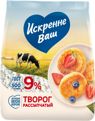 Творог рассыпчатый ИСКРЕННЕ ВАШ 9%, без змж, 500г, детальное фото