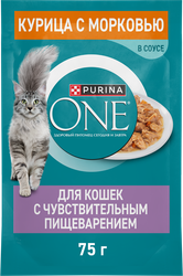 Корм влажный для взрослых кошек PURINA ONE Чувствительное пищеварение Курица и морковь, 75г, картинка