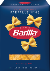 Макароны BARILLA Farfalle n.65 из твердых сортов пшеницы группа А высший сорт, 400г, крупный план