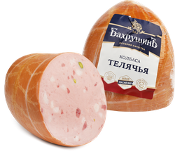 Колбаса вареная БАХРУШИНЪ Телячья, категория А, весовая, крупный план