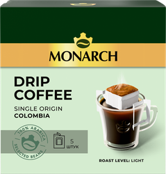 Кофе молотый MONARCH Арабика Колумбия натуральный жареный, дрип-пакет, 5шт, 55г, детальное фото