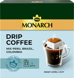 Набор кофе молотого MONARCH Арабика Перу, Бразилия, Колумбия натуральный жареный, дрип-пакет, 5шт, 55г, фотография