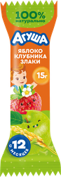 Батончик фруктово-злаковый детский АГУША Яблоко, клубника и злаки, с 12 месяцев, 15г, детальное фото