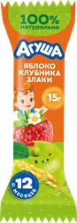 Батончик фруктово-злаковый детский АГУША Яблоко, клубника и злаки, с 12 месяцев, 15г, крупный план