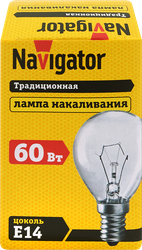 Лампа накаливания NAVIGATOR 60Вт Е14, матовая, шар, детальное фото