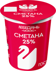 Сметана ЛЕБЕДЯНЬМОЛОКО 25%, без змж, 300г, крупный план