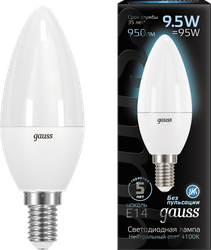 Лампа светодиодная GAUSS Blk E14 9.5Вт холодный, свеча, крупный план