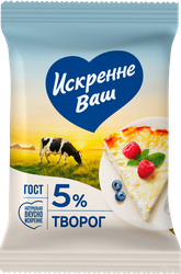 Творог ИСКРЕННЕ ВАШ 5%, без змж, 180г, вид