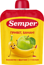 Пюре фруктовое SEMPER Яблоко, банан, с витамином С, с 6 месяцев, 90г, картинка