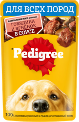 Корм консервированный для собак Pedigree с говядиной и ягненком в соусе, 85г, крупный план