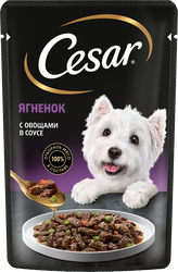 Корм влажный для собак Cesar с ягненком и овощами в соусе, 85г, крупный план